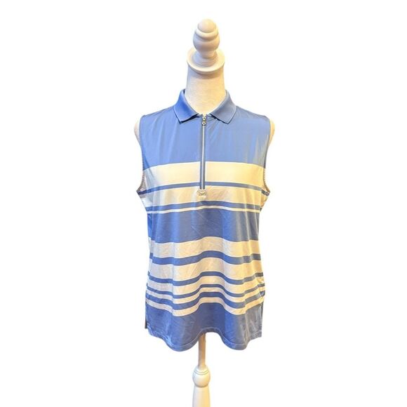 RLX Ralph Lauren Womens Golf Shirt Sleeveless Blue White Striped Size Large - Picture 1 of 8
